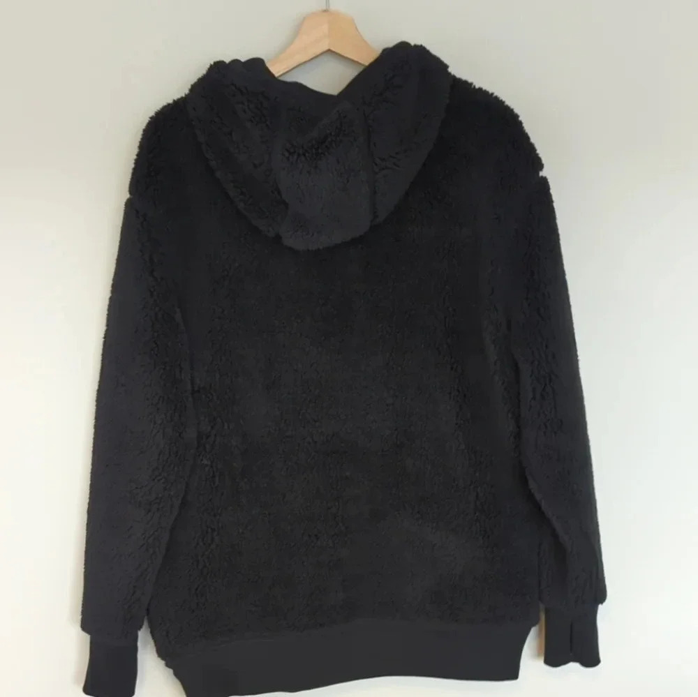 Athleta Solstice Reversible Sherpa Hoodie Sweatshirt Black Women's Small Warm - Picture 8 of 8